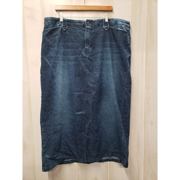 Venezia Denim Skirt Sz 20, Front slit, stretch, modest, dark wash, front pockets - Picture 1 of 7